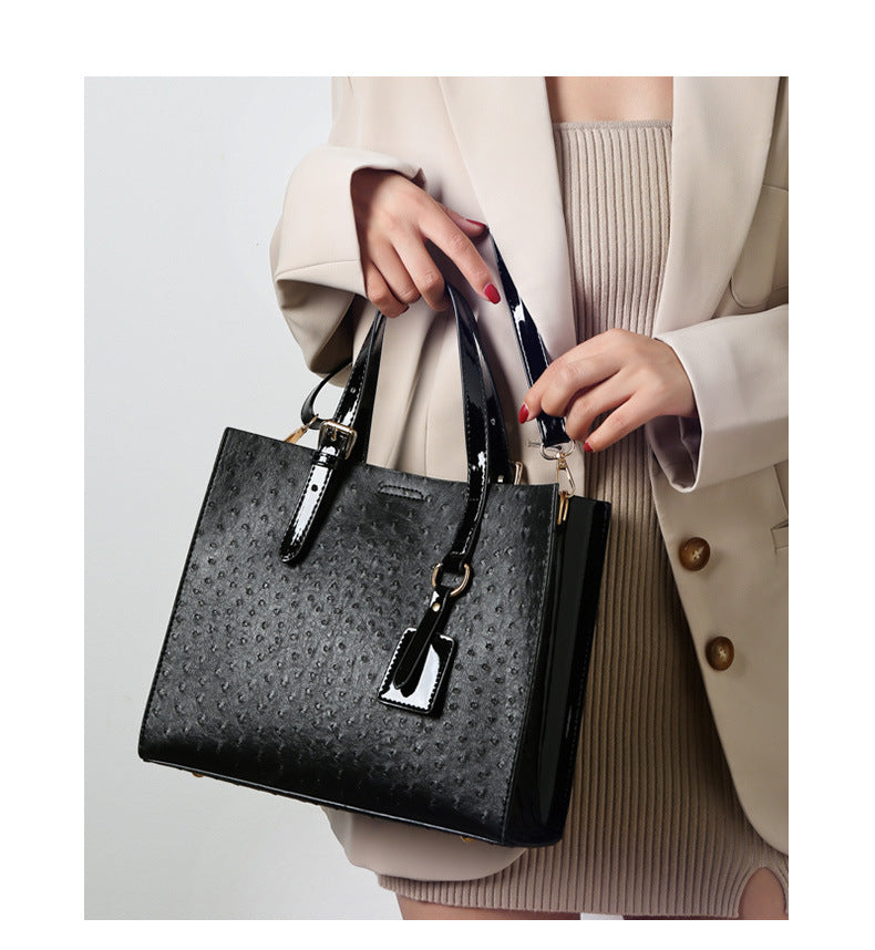 Faux Ostrich Handbag with Detachable Crossbody Strap