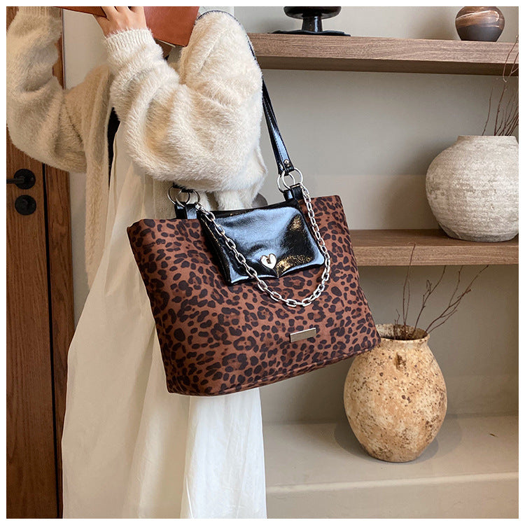 Faux Suede Leopard Purse with Heart Accent