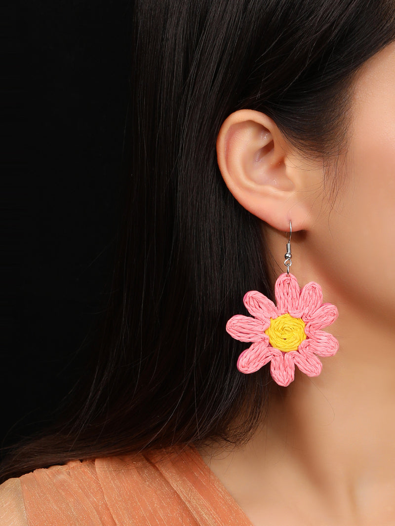 Straw Flower Earrings-Choose Color