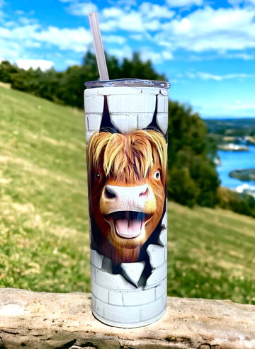 Cow in Brick Stainless Steel Tumbler with Straw