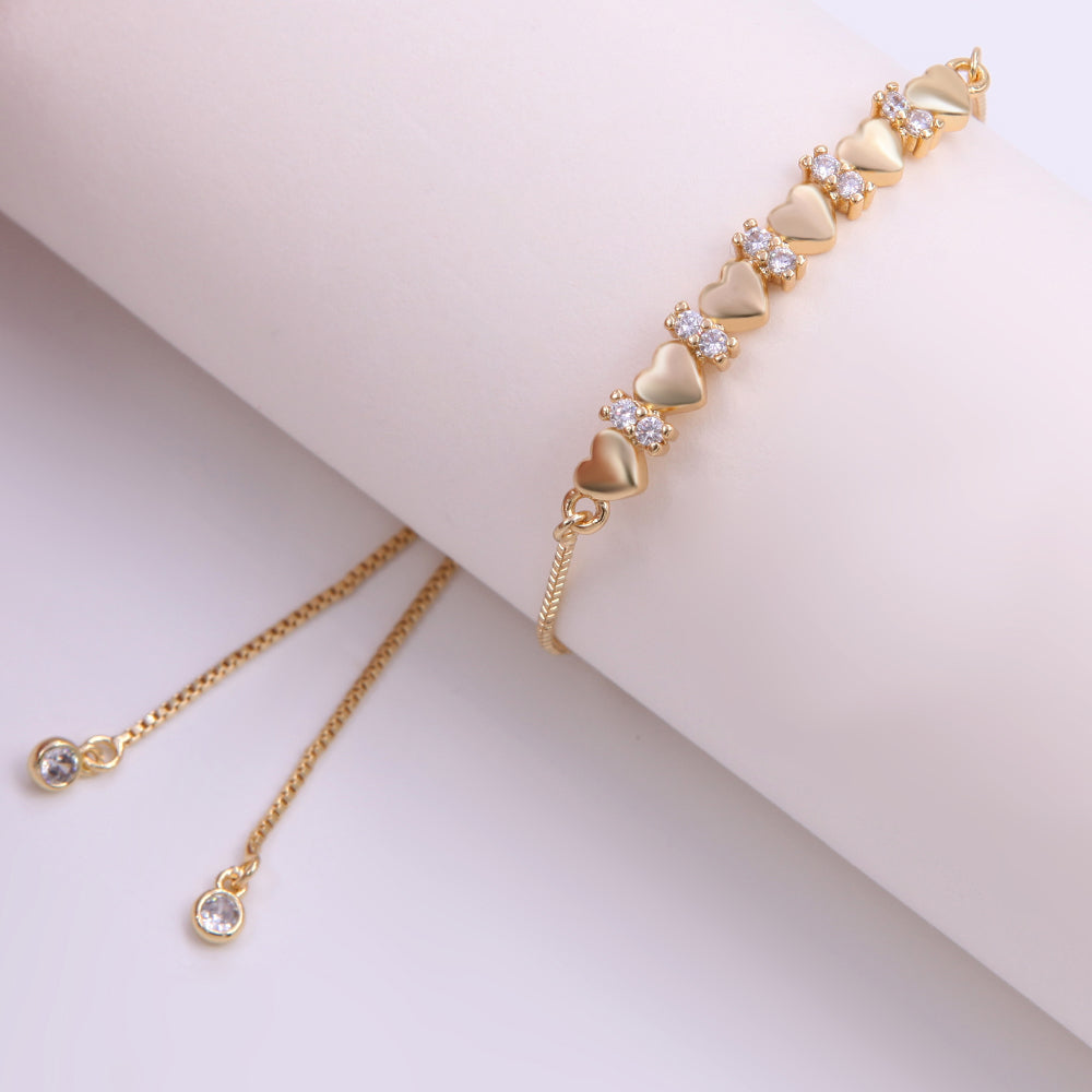 Gorgeous Gold Heart & Rhinestones adjustable bracelet