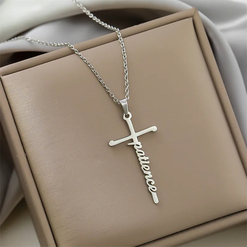 Titanium Steel Inspirational Cross Necklace-Choose Words
