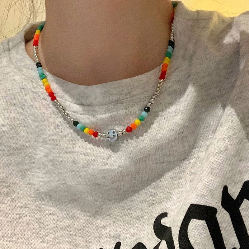 Smiley Face Beaded Short Necklace