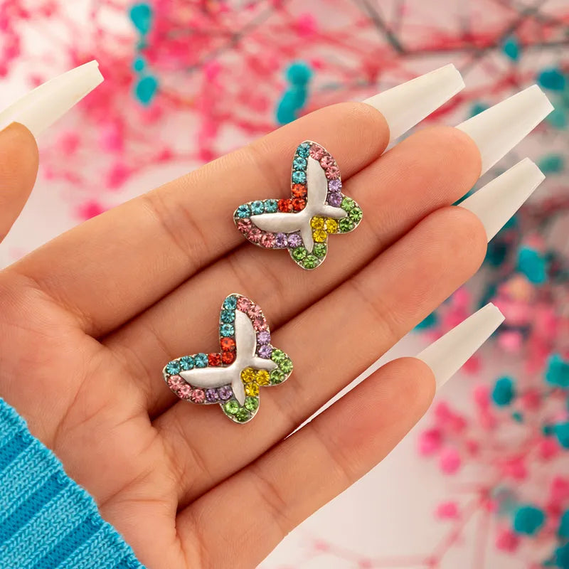 Multi-Colored Butterfly Rhinestone Stud Earrings