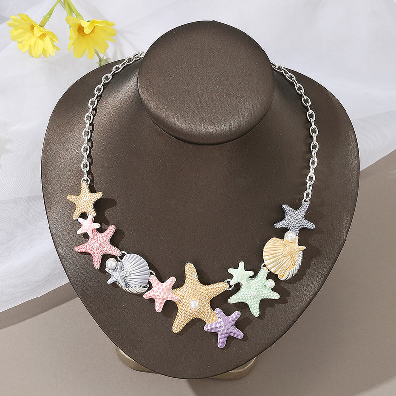 Pastel Starfish and Seashell Necklace