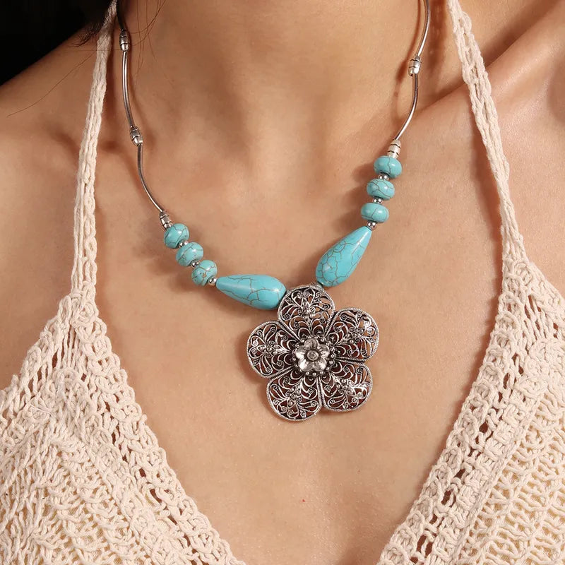 Turquoise & Flower Necklace