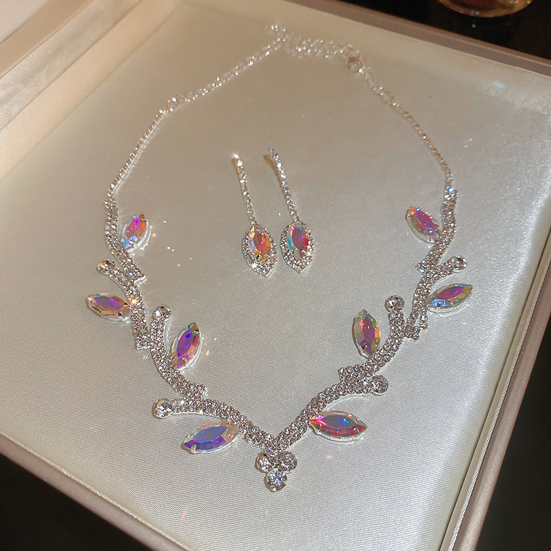 Stunning Iridescent Rhinestone Necklace and Earrings Set