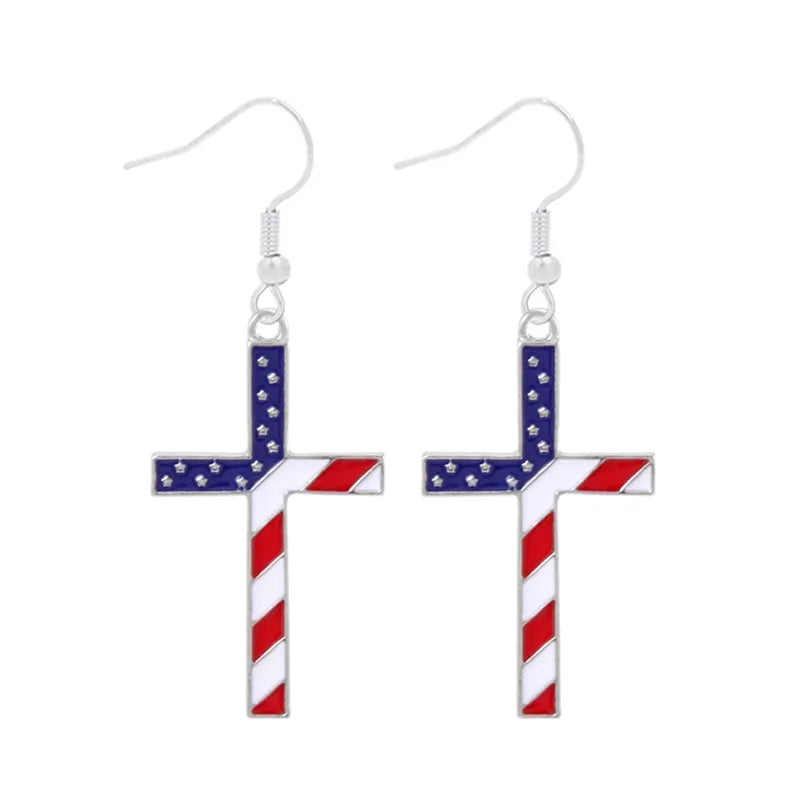 Small Patriotic Cross Earrings