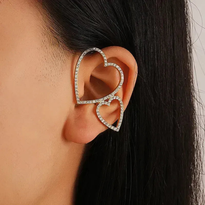 Double Heart Rhinestone Ear Cuffs-One Pair Choose Color