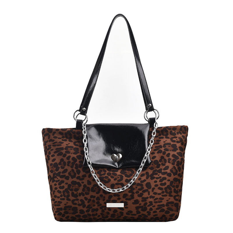 Faux Suede Leopard Purse with Heart Accent
