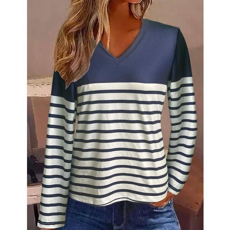 Long Sleeve Striped Polyester Top
