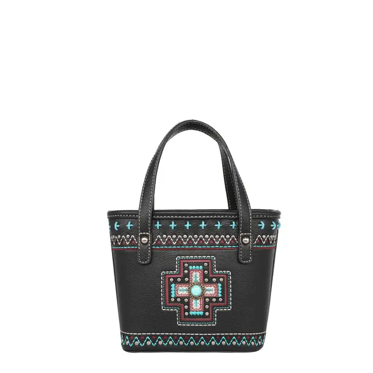 Montana West Concho Collection Small Tote/Crossbody-Black