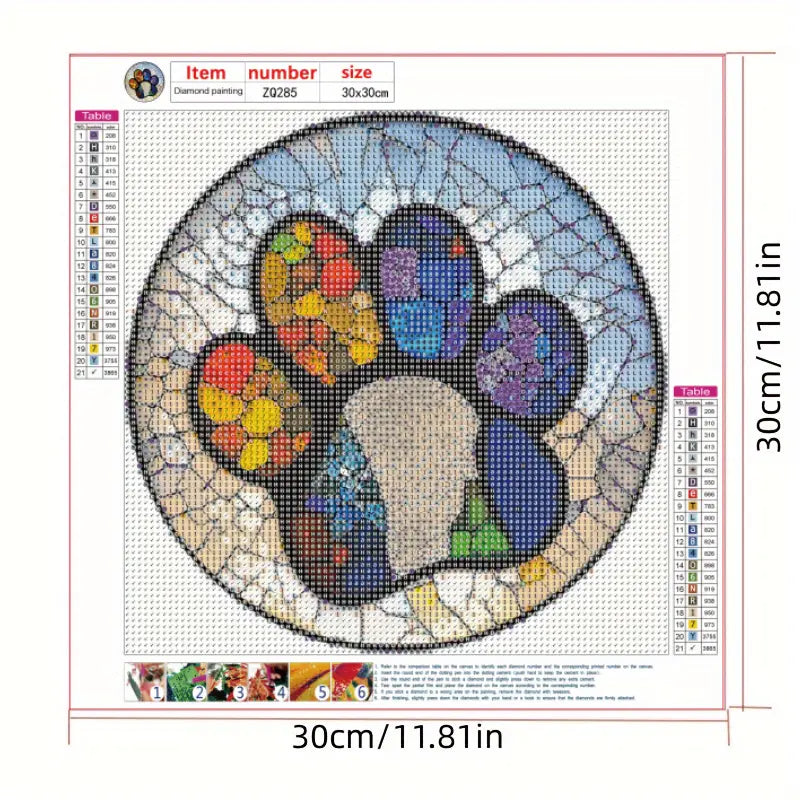 Frameless Diamond Painting Kit-Stained Glass Paw Print
