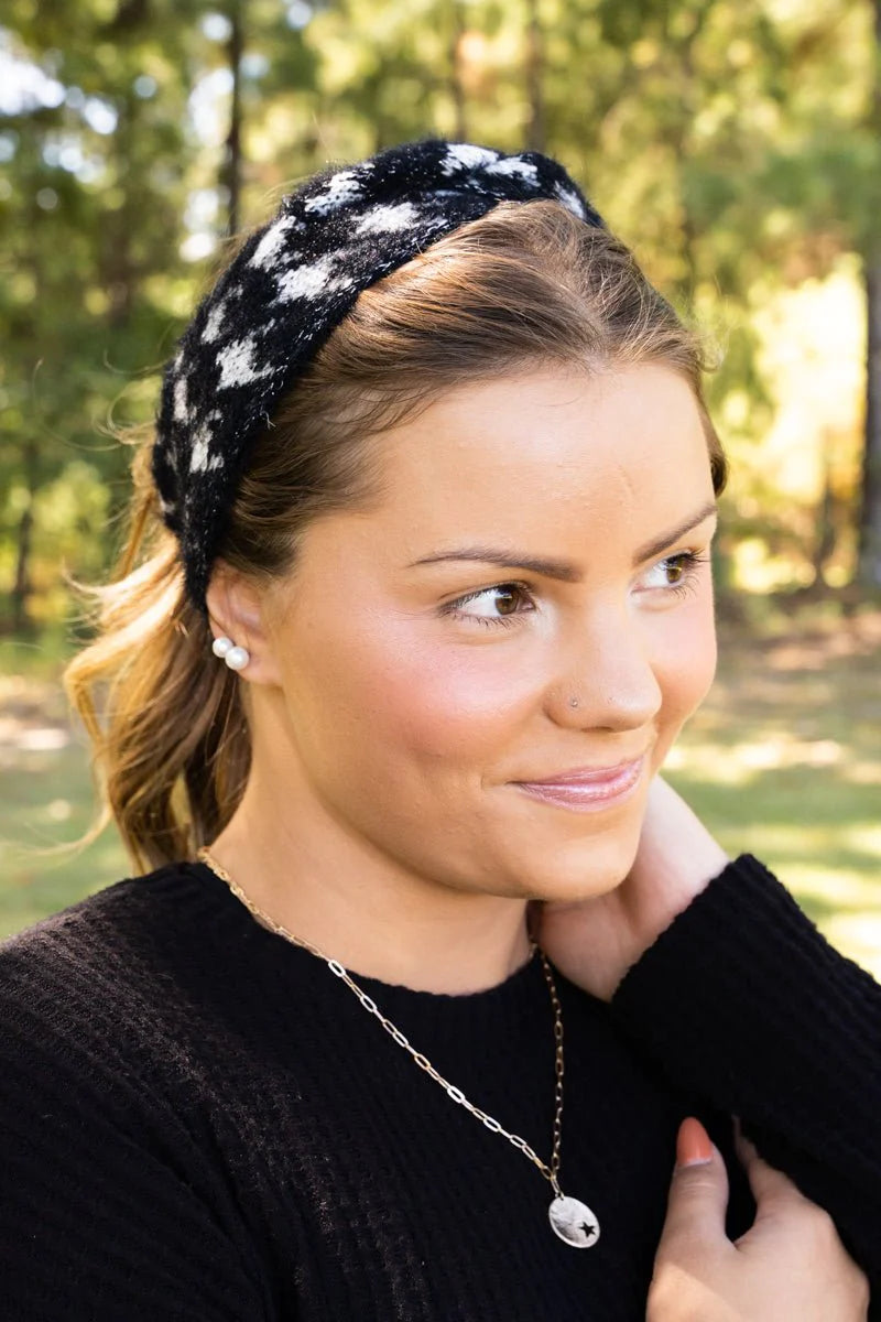 BE CLEVER HOUNDSTOOTH WAY KNIT HEADBAND-BLACK