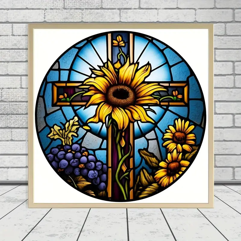 Frameless Diamond Painting Kit-Sunflower Cross