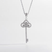 925 Sterling Silver Inlaid Zircon Key Shape Necklace
