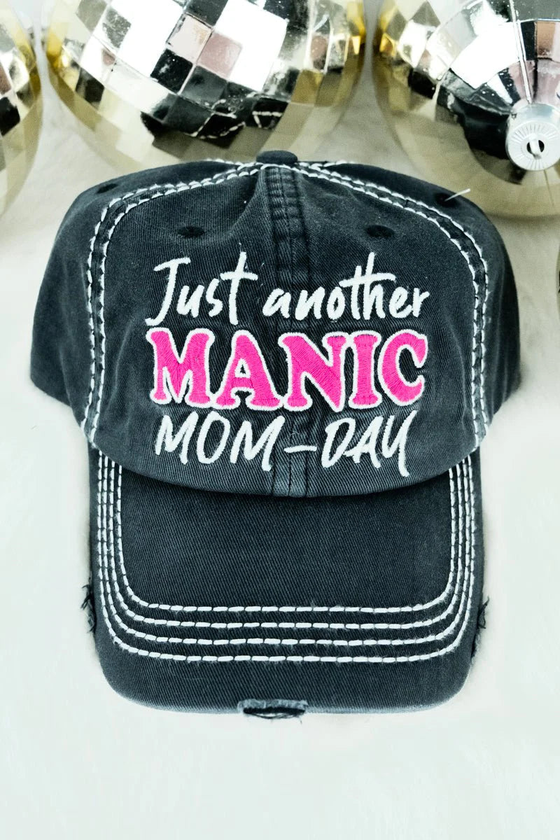 DISTRESSED BLACK 'JUST ANOTHER MANIC MOM-DAY' CAP