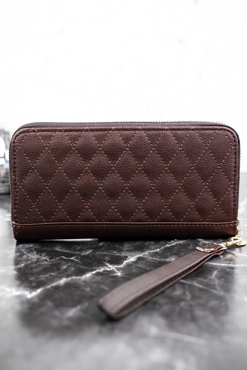Coffee Quilted Wristlet Wallet