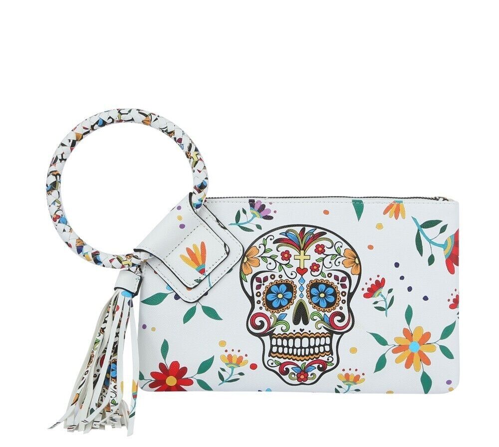 Skull Floral Cuff Tassel Clutch Bag