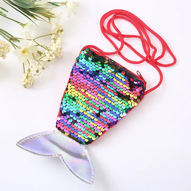 Sequin Mermaid Zippered Coin Purse with shoulder strap