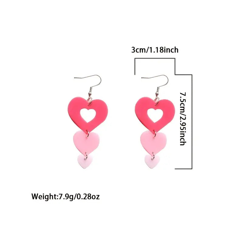 Triple Heart Acrylic Drop Earrings