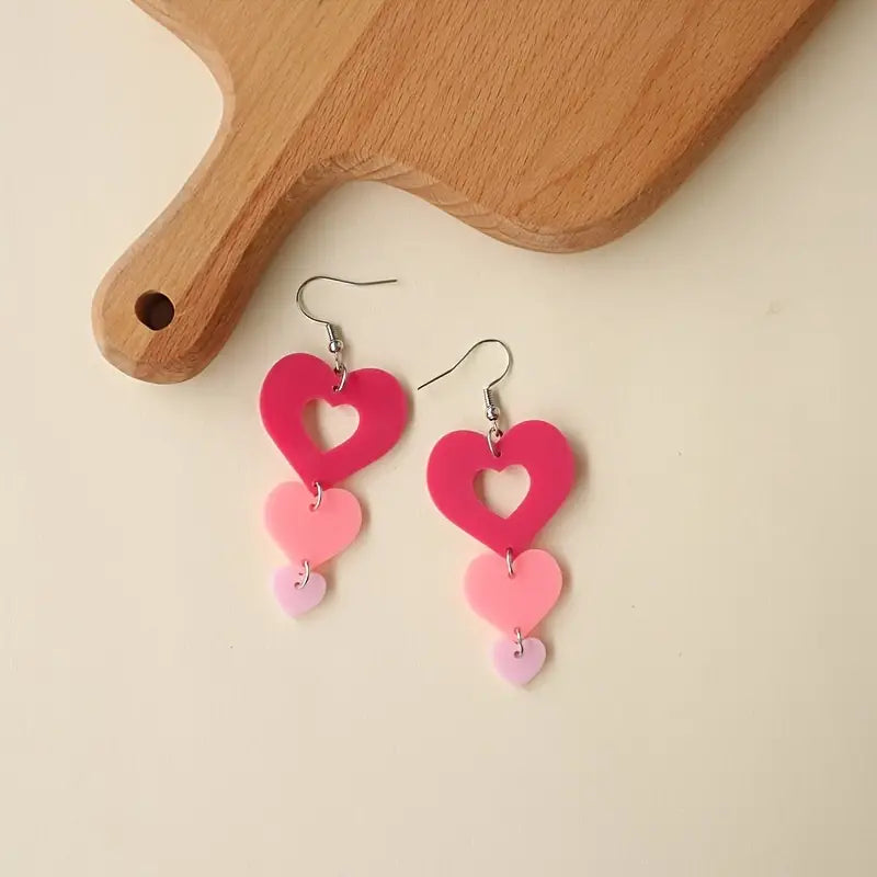 Triple Heart Acrylic Drop Earrings