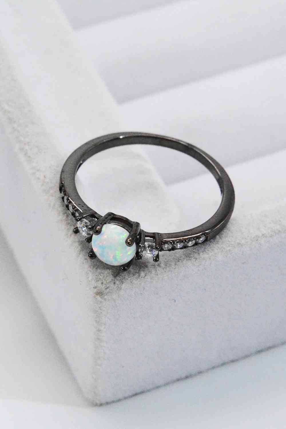 925 Sterling Silver Round Opal Ring