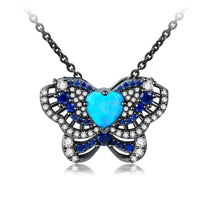 Glitter Opal and Rhinestone Gunmetal Butterfly Necklace