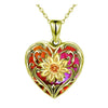 Gold Tone Heart and Flower Pendant Short Necklace