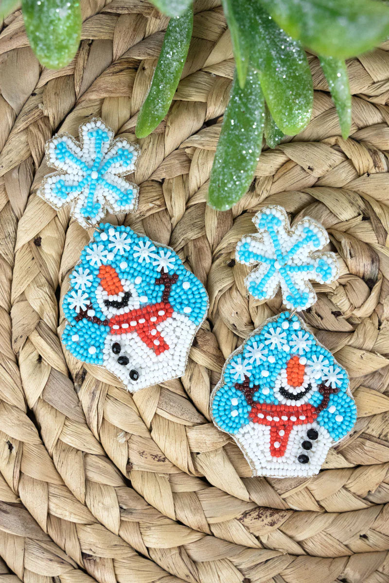 Snowman Snowflake Seed bead Earrings