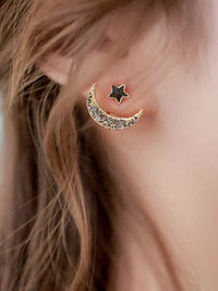 Moon and Star Rhinestone Stud Earrings