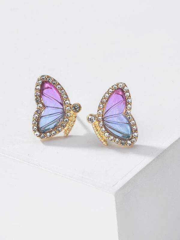 Small Rhinestone Butterfly Post Earrings