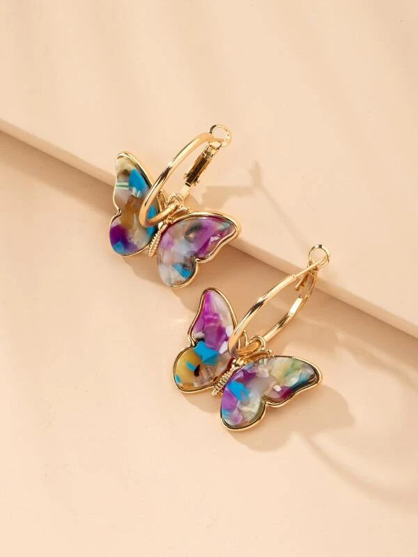 Large Multi colored Butterfly Earrings