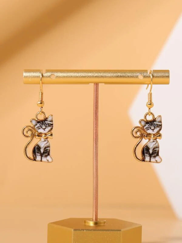 Cat Design Drop Earrings