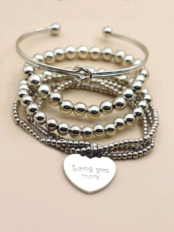 Heart Charm Bracelet 4 Piece Stack