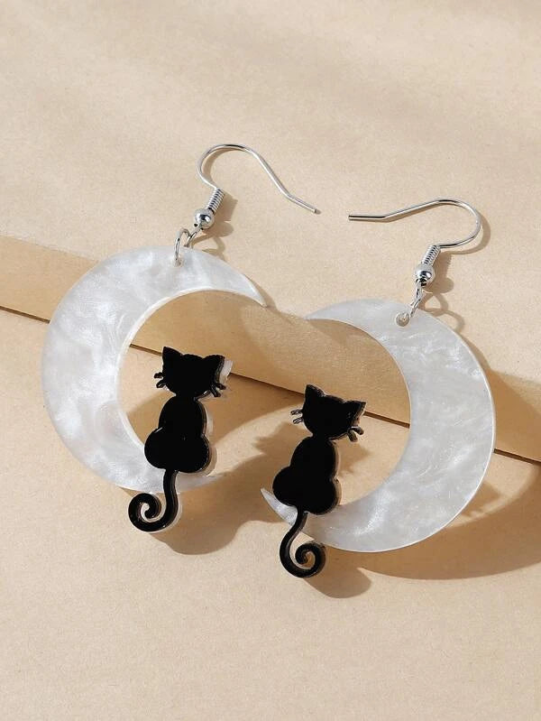 Cat and Moon Earrings