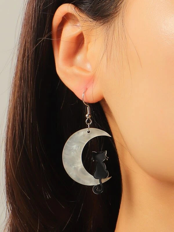 Cat and Moon Earrings