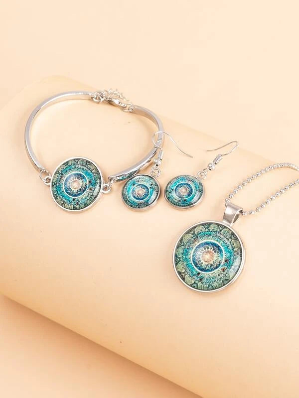Flower Necklace Bracelet and Earrings Set