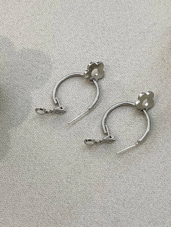 Small Silver Flower Hoop Earrings