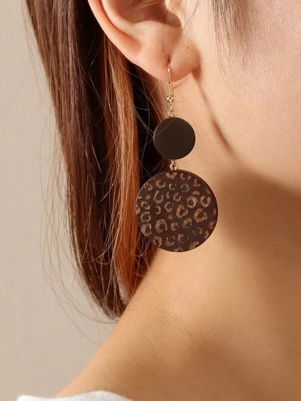 Lightweight Wooden Cheetah Print Brown Earrings