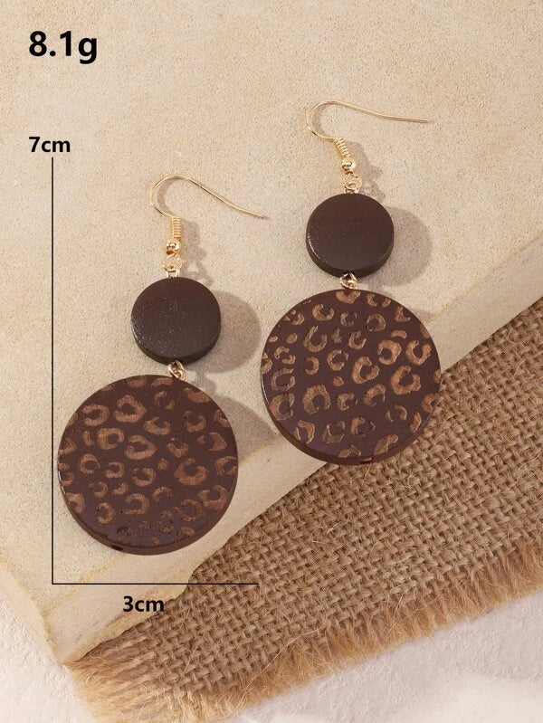 Lightweight Wooden Cheetah Print Brown Earrings