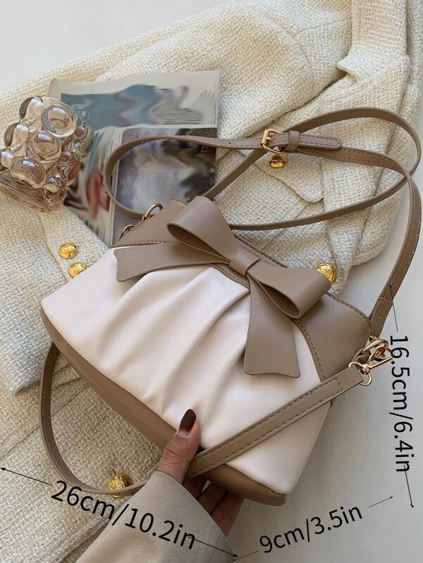 Two Toned Bow Decor Ruched Bag