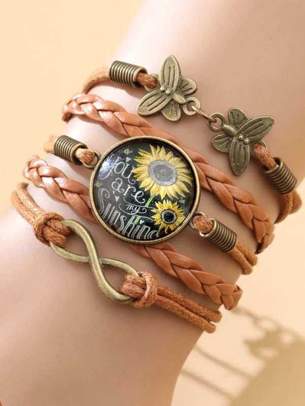 Sunflower & Butterfly Layered Bracelet