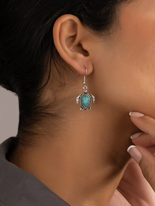 Small Turquoise Turtle Drop Earrings