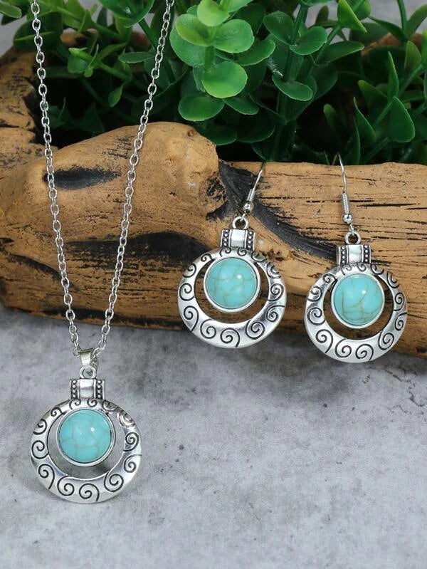 Turquoise Round Necklace and Earrings Set