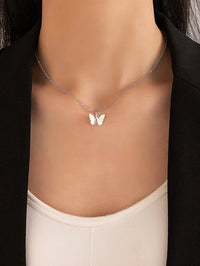 Silver Short Butterfly Charm Necklace