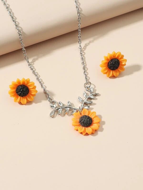 Sunflower Necklace and Earrings SET