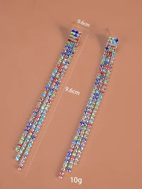 Multi Colored Rhinestone Tassel Post Earrings
