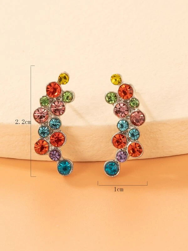 Multicolored Rhinestone Post Dangle Earrings