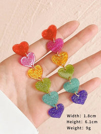 Glitter Acrylic Rainbow Heart Earrings